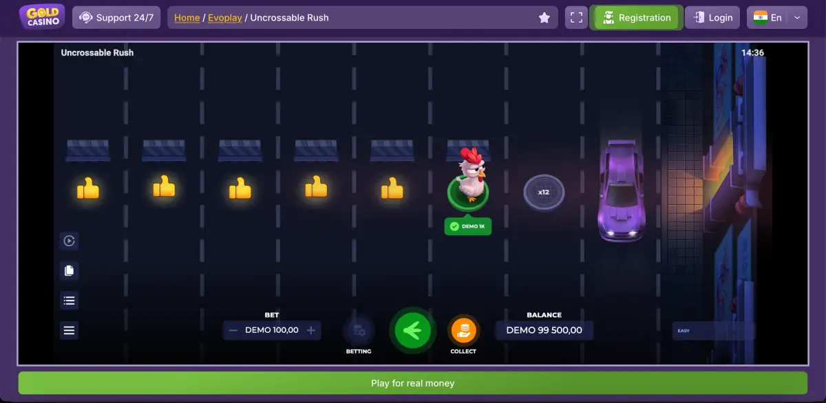 Tela de registro do Gold Casino com bônus de ₹50.000 e oferta de giros grátis