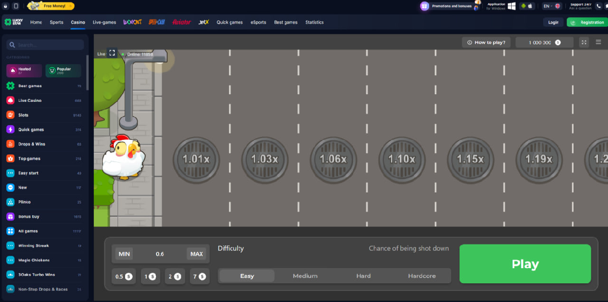 Chicken Road 2 tela principal do jogo com multiplicador crescente