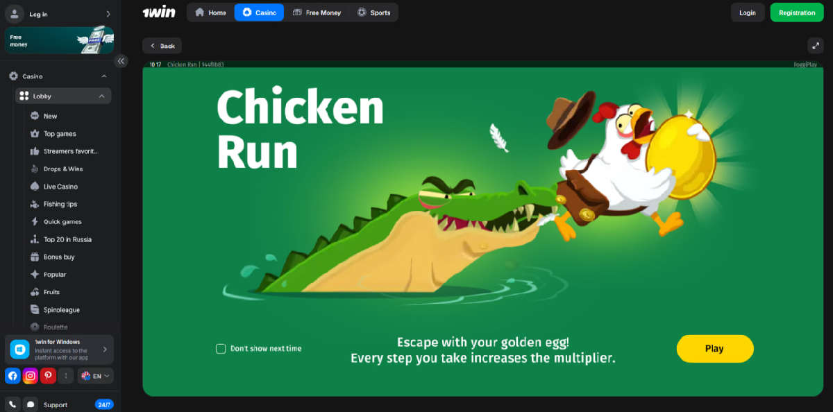 Chicken Run jogo com multiplicadores crescentes e níveis de dificuldade da PoggiPlay