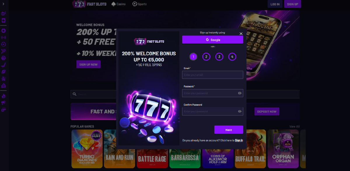 Como criar uma conta no Fast Slots para jogar crash games