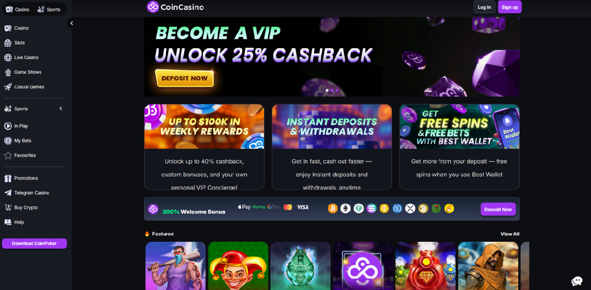 Catálogo do CoinCasino com jogos similares ao Chicken Road, como Uncrossable Rush