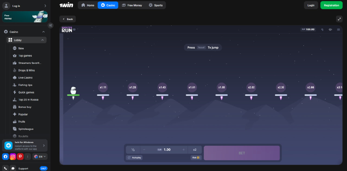 Modo demo do Chicken Road no 1win