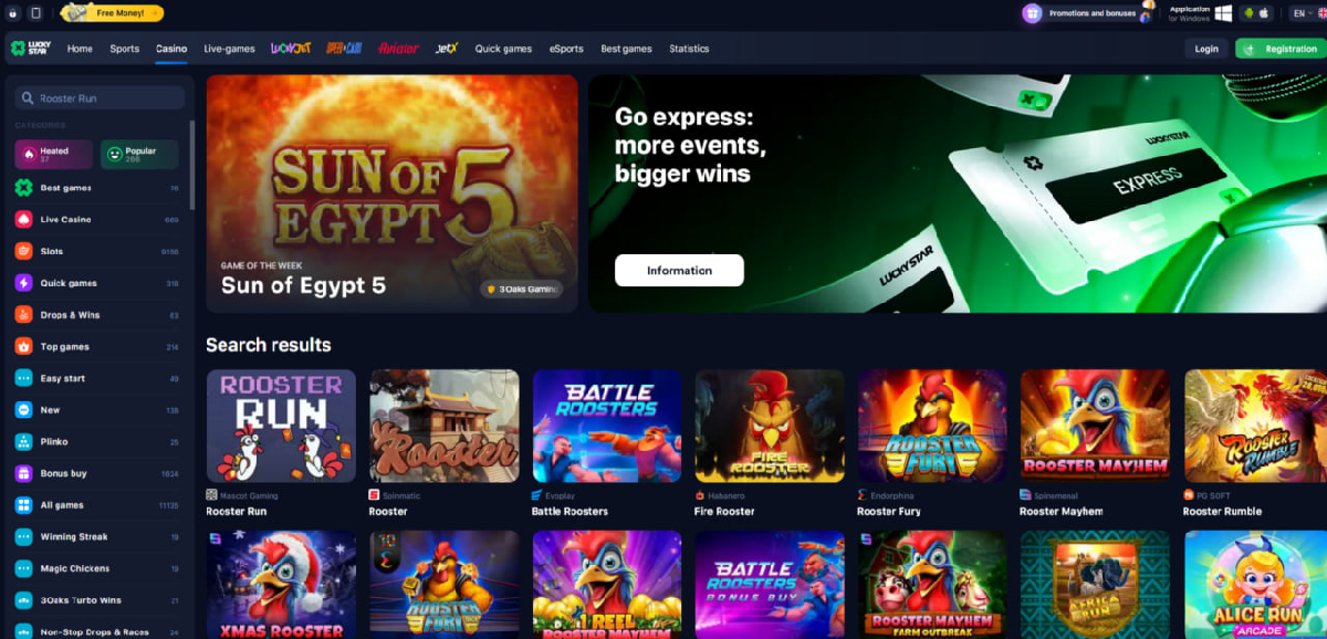 Symbols and payout table in Rooster Run